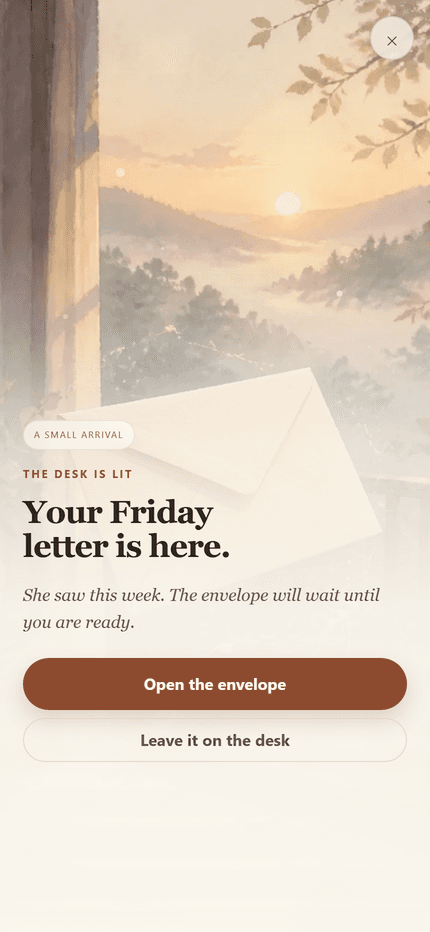 Future Me Says: A weekly letter arrives quietly and waits until you are ready