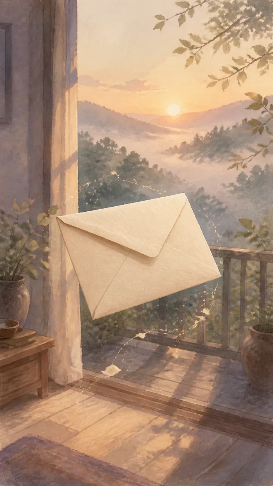 A letter waiting in warm morning light